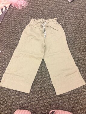 Zara Kids Sage Green Linen Blend Wide Leg Pants Size 5 (110 cm)